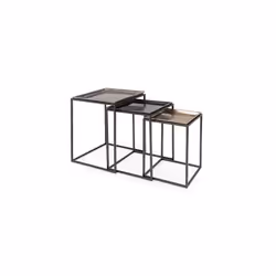 Adoptez un style neuf et moderne en installant ce lot de 3 tables d'appoint carrées en aluminium gris, noir et doré . Teints  ...