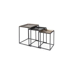 Bizzotto - Lot de 3 tables gigognes carrées en aluminium gris, noir et doré