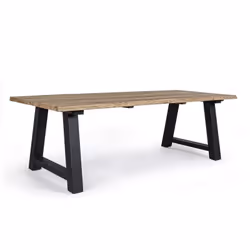 Table de jardin Plateau en bois de teck certifié SVLK (bois provenant des forêts gérées durablement)< Pieds à assembler en al ...