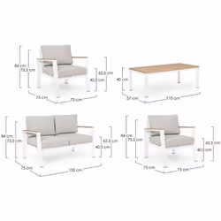 Salon de jardin blanc Belmar Détails techniques: Aluminium enduit de poudre (polyester). accoudoirs et plateau de table en al ...