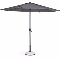 Grâce à son format spacieux, ce parasol articulé rond en acier et tissu gris est idéal pour ombrager un coin repas ou un salo ...