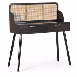 Cette console 2 tiroirs noir et rotin naturel WIBLO propose une décoration originale pour le salon ou la chambre à coucher. G ...