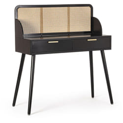 Console 2 tiroirs 100x40x78 cm noir et rotin naturel - wiblo