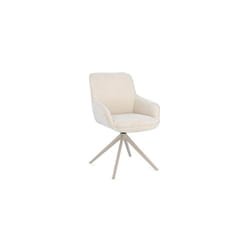 Fauteuil de repas pivotant en tissu beige et pieds taupe