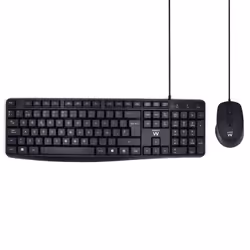 Ewent EW3006, Taille réelle (100 %), USB, Clavier à membrane, QWERTY, Noir, Souris incluse