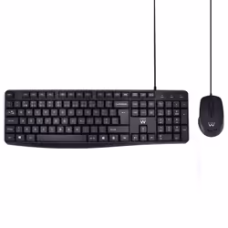 Ewent EW3007, Taille réelle (100 %), USB, Clavier à membrane, QWERTY, Noir, Souris incluse