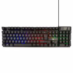 Ewent PL3319, Taille réelle (100 %), USB, Clavier à membrane, QWERTY, LED RGB, Noir