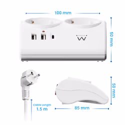Ewent EW3870 multiprise 1,5 m 3 sortie(s) CA Intérieure Blanc