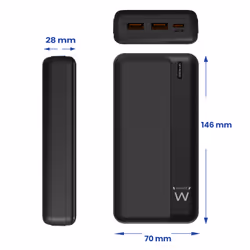 Ewent EW1163 banque d'alimentation électrique Lithium Polymère (LiPo) 20000 mAh Noir