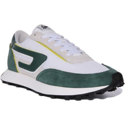 Diesel S-Racer LC Baskets à lacets en daim et maille pour hommes en blanc vert (Blanc Vert 42)