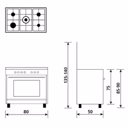 Glem Gas A855EI four et cuisinière Gaz Noir, Acier inoxydable A