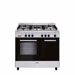 Glem Gas GA96PCGIX, Cuisinière, Noir, Acier inoxydable, Boutons, Rotatif, Devant, Inférieur droit, Gaz