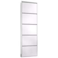 Meuble à chaussures pratique et essentiel avec cinq portes abattantes entièrement en blanc. Il s'agit d'une excellente soluti ...