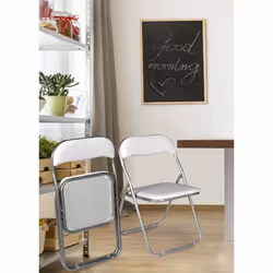 Ensemble de deux chaises pliantes - DMORA - Blanc - Pieds en métal - Assise rembourrée - 43 x 47 x 78 cm