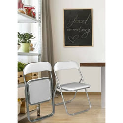 Ensemble de deux chaises pliantes - DMORA - Blanc - Pieds en métal - Assise rembourrée - 43 x 47 x 78 cm