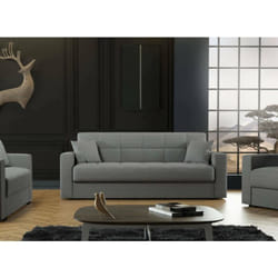 Dmora Canapé Pinto, Canapé conteneur linéaire 3 places, Canapé de salon en tissu rembourré avec ouverture clic-clac, Cm 212x80h87, Gris, avec