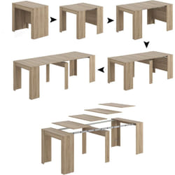 Table console Compton, Table à manger extensible, Table avec rallonges polyvalentes extensibles jusqu'à 10 places, cm 51/237x90h78, Chêne - Dmora