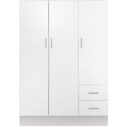 Dmora - Armoire à trois portes et deux tiroirs avec étagères et tringle à vêtements, couleur blanche, Dimensions 120 x 170 x 50 cm, avec emballage