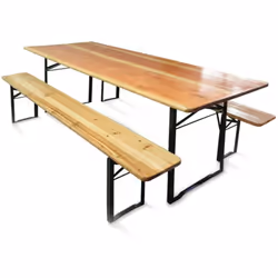 L'ensemble de brasserie comprend une table et deux bancs refermables, adaptés aux installations commerciales, aux jardins pri ...