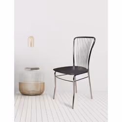 CHAISE MODERNE - Chaise avec structure en métal chromé et assise confortable en éco-cuir rembourré, entièrement grise. UTILIS ...