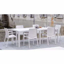 TABLE D'EXTÉRIEUR ROMA - Table de jardin extensible effet rotin, 100% Made in Italy, Cm 150x90h72, Blanc. STRUCTURE ET UTILIS ...