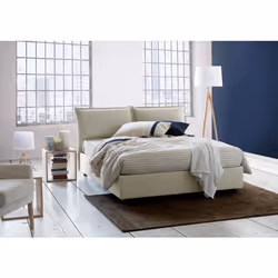 Dmora - Lit double Deborah 205x175h95 cm Beige Panneau effet bois et Polyester