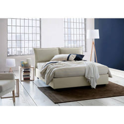 Dmora - Lit double Deborah 205x175h95 cm Beige Panneau effet bois et Polyester