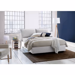 Dmora - Lit double Deborah 205x175h95 cm Blanc Panneau effet bois et Polyester