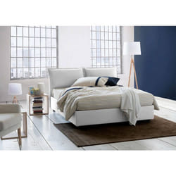 Dmora - Lit double Deborah 205x175h95 cm Blanc Panneau effet bois et Polyester