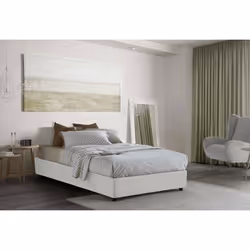Dmora - Lit queen size Camilla 205x135h32 cm Blanc Panneau effet bois et Polyester