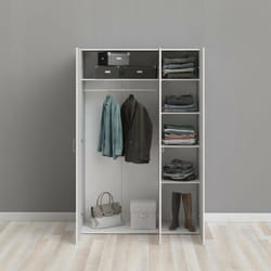 Dmora - Armoire à trois portes battantes avec quatre étagères internes et tringle à vêtements, couleur blanche, Dimensions 115 x 175 x 49 cm, avec