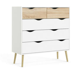 Dmora Commode à cinq tiroirs, blanc et chêne, Mesures 98 x 100 x 39 cm, avec emballage renforcé