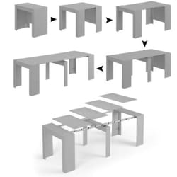Table console Compton, Table à manger extensible, Table avec rallonges polyvalentes extensibles jusqu'à 10 places, cm 51/237x90h78, Béton, avec