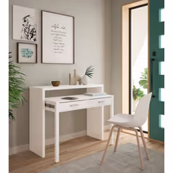 TABLE CONSOLE BILLINGS - Bureau avec plateau extensible, Bureau PC avec 2 tiroirs, cm 99x36h88, Blanc. STRUCTURE ET UTILISATI ...