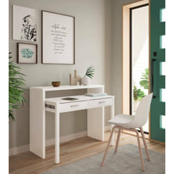 Table console Billings, Bureau avec plateau extensible, Bureau pc avec 2 tiroirs, cm 99x36h88, Blanc, avec emballage renforcé - Dmora