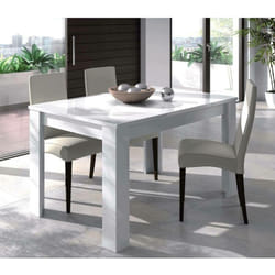 Dmora - Table à rallonge Midland, Table de salle à manger extensible, Table à manger extensible avec rallonge, cm 140/190x90h78, Blanc brillant, avec