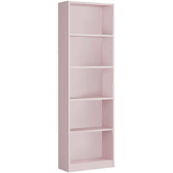 Dmora - Librairie Pomona, Bibliothèque haute avec 5 étagères, Étagère de bureau ou de chambre, Étagère moderne avec compartiments, cm 52x25h80, Rose,