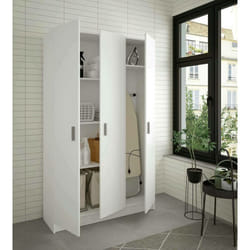 Dmora - Armoire polyvalente Beaumont, Armoire auxiliaire à 3 portes, Armoire à chaussures, Placard à balai, cm 109x37h180, Blanc, avec emballage