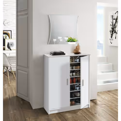ARMOIRE À USAGES MULTIPLES NORWALK - Meuble à chaussures avec 2 portes, Meuble bas avec 6 étagères, Meuble à chaussures bas m ...