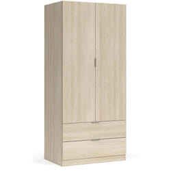 Dmora Vestiaire Burbank, Armoire de chambre avec 2 portes et 2 tiroirs, Meubles de chambre avec tringle à vêtements, cm 81x52h180, Chêne, avec
