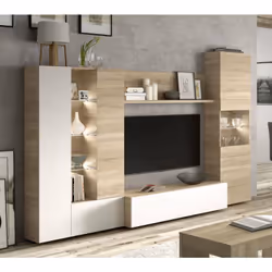 No Brand - Dmora Paroi aménagée Raleigh, Meuble tv modulable pour le salon, Composition pour salon avec éléments hauts et vitrines avec lumière led,