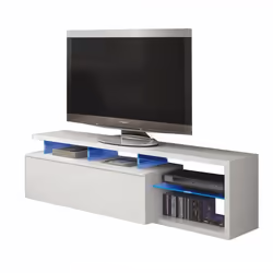 DMORA Support TV Pittsburgh Buffet pour télévision de salon avec 1 port avec éclairage led 150x41h50 cm Blanc brillant
