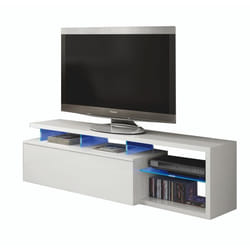 DMORA Support TV Pittsburgh Buffet pour télévision de salon avec 1 port avec éclairage led 150x41h50 cm Blanc brillant
