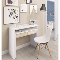 Description générale Console Billings, bureau avec plateau extensible et 2 tiroirs, idéal pour les petits espaces. Dimensions ...