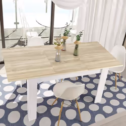 Description générale Table à manger extensible Midland, conçue en chêne et blanc, offrant une flexibilité de 140 cm à 190 cm  ...