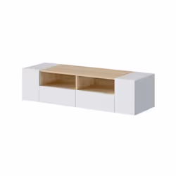 DMORA Support TV Topeka Buffet TV salon Meuble de télévision moderne Buffet bas polyvalent 138x42h36 cm Blanc et Chêne