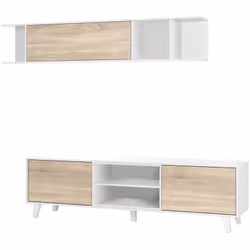 MUR DE RANGEMENT BUFFALO - Meuble télé pour le salon, Composition salon avec meuble haut, cm 180x41h51, Blanc et Chêne. STRUC ...