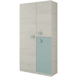 Dmora Vestiaire Manchester, Armoire de chambre, Armoire à 3 portes et 3 étagères avec barre à vêtements, cm 90x52h200, Blanc et bleu sarcelle, avec