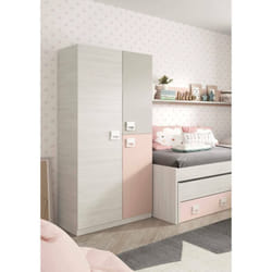 Vestiaire Manchester, Armoire de chambre, Armoire à 3 portes et 3 étagères avec barre à vêtements, cm 90x52h200, Gris et rose, avec emballage