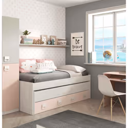 LIT À UNE PLACE FAIRFIELD - Cadre de lit pour chambre, Lit simple avec lit gigogne et 2 tiroirs et étagère assortie, cm 199x9 ...